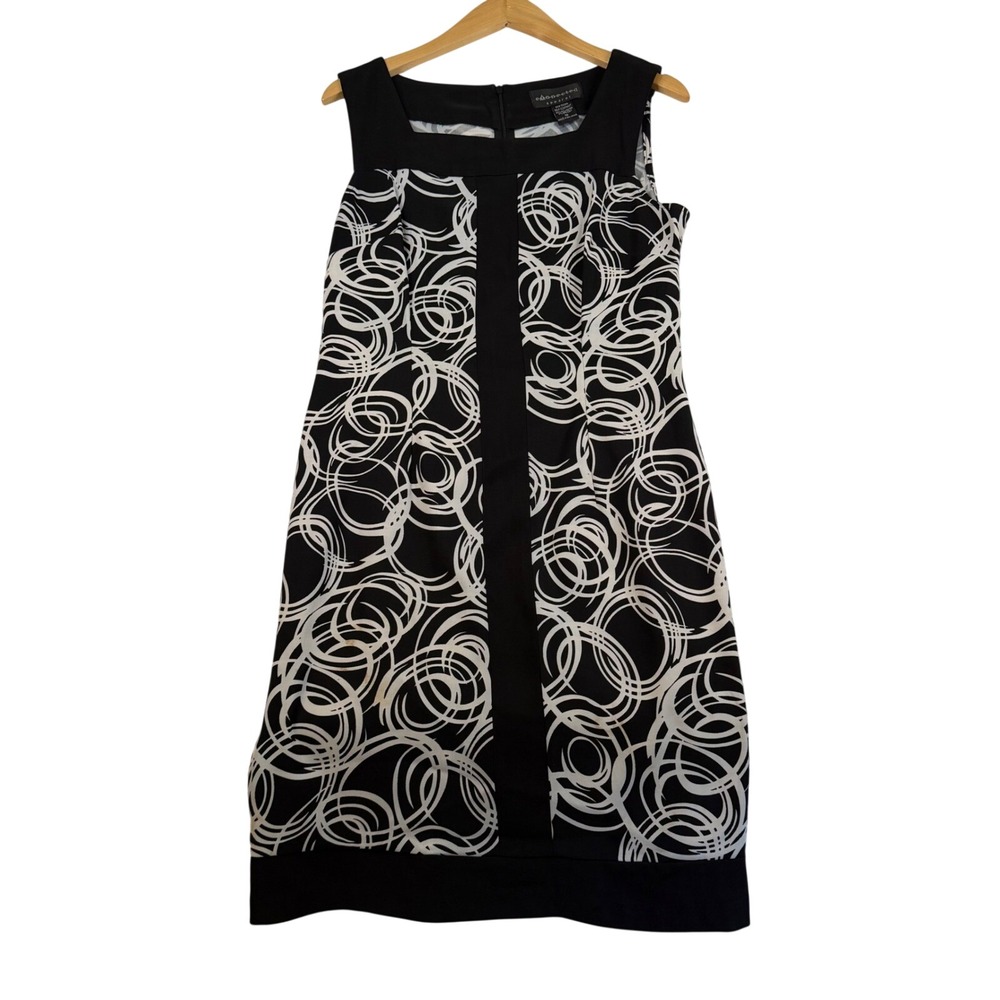 Connected Apparel Black White Swirl Geometric Sheath Dress Size‎ 10 Sleeveless